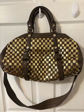 Marc by Marc Jacobs Brown and Gold Woven Satchel Leather Handbag